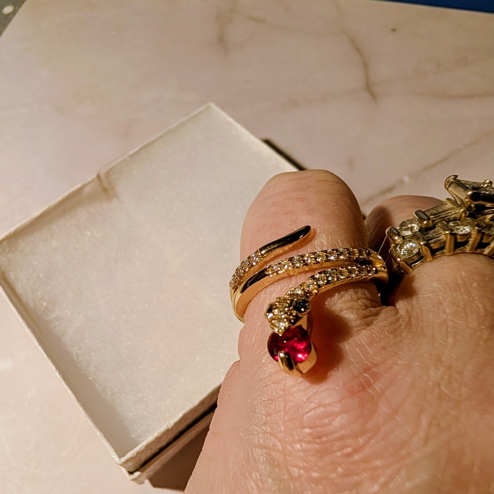 Gold Snake Ring with Red Gemstone Adjustable New - Picture 4 of 5